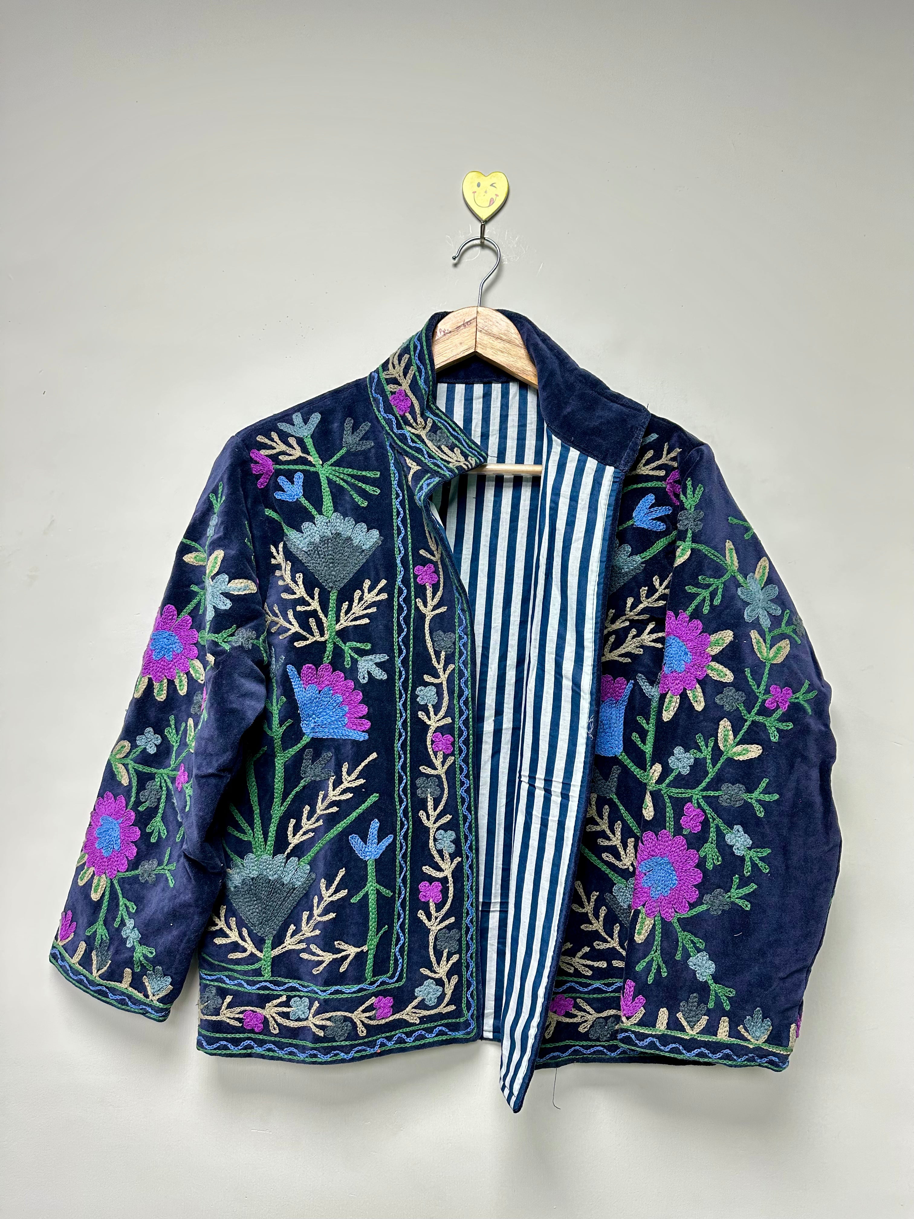 Womens floral velvet jacket boho suzani bomber jacket