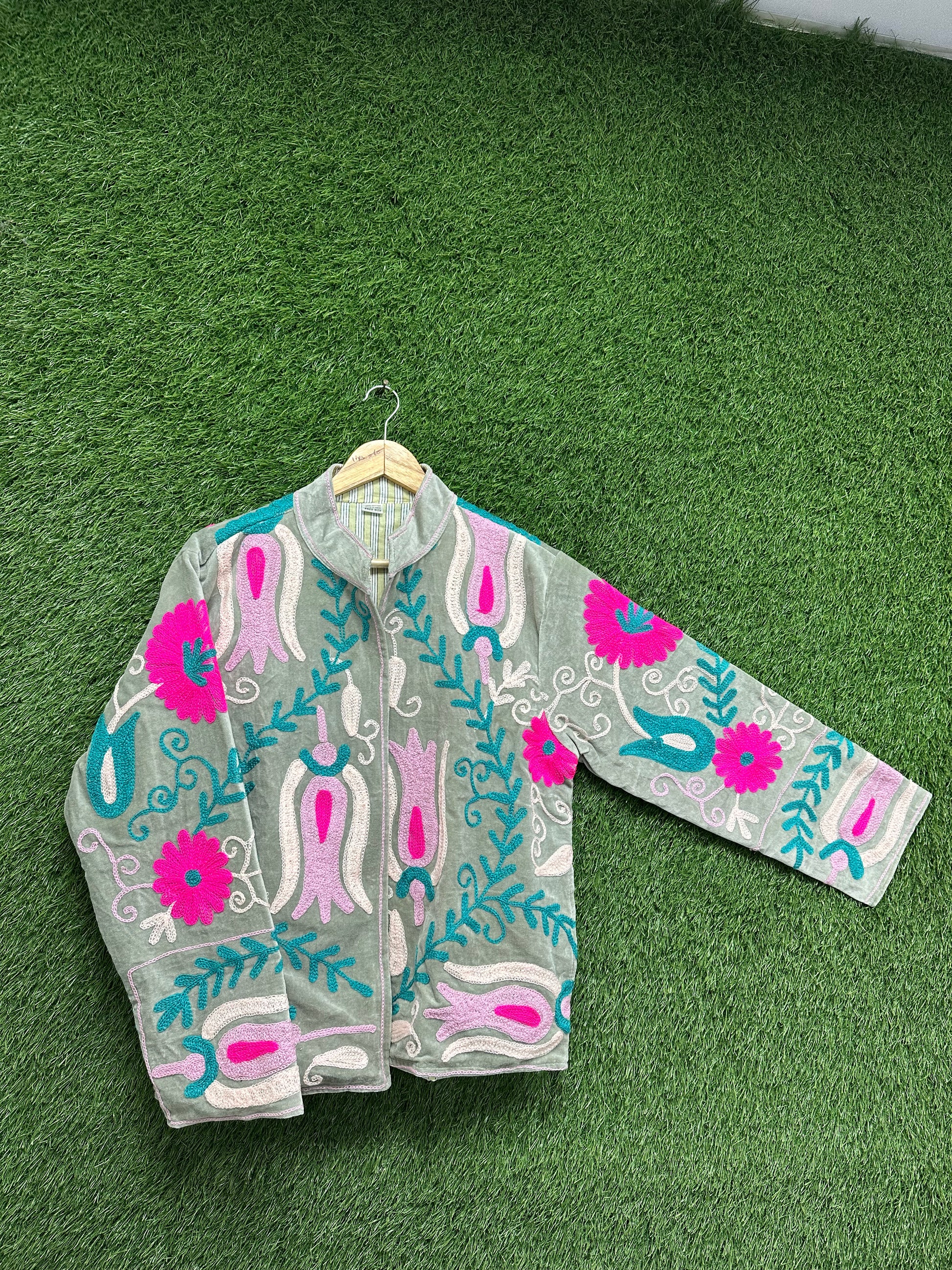 Floral Embroidered Velvet Suzani Jacket womens