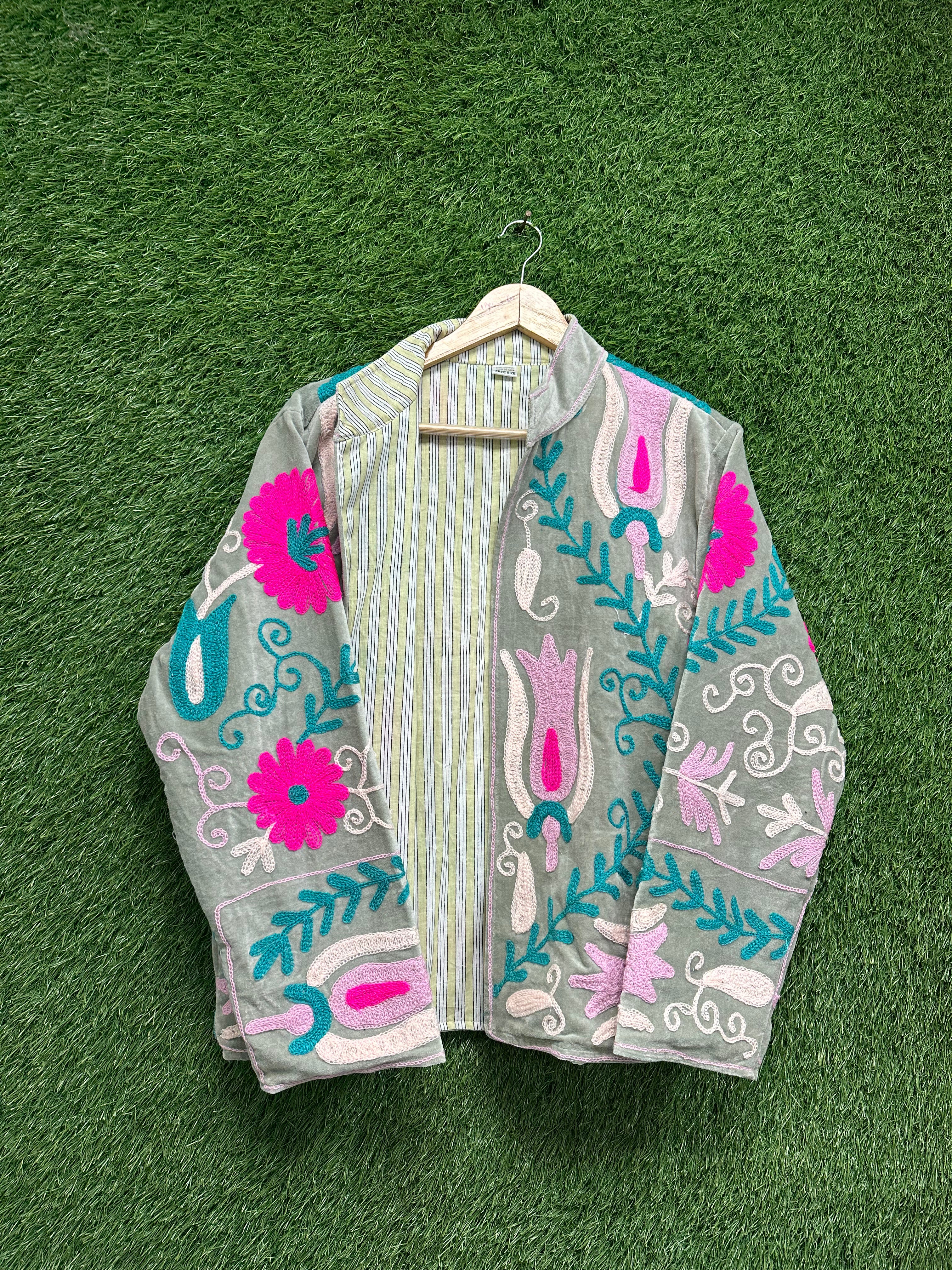 Floral Embroidered Velvet Suzani Jacket womens