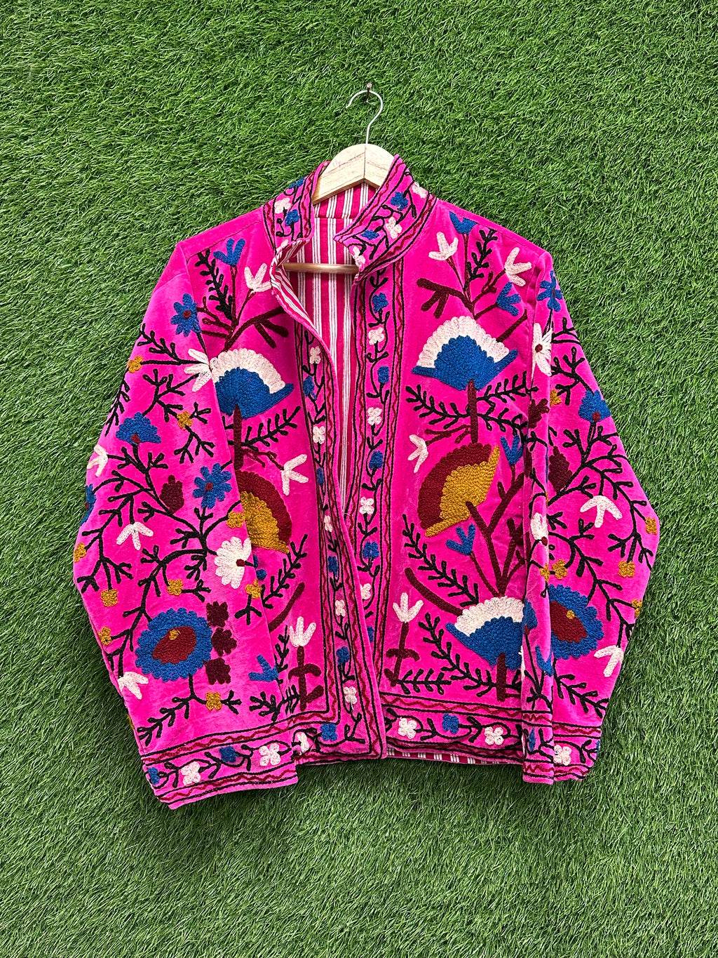 Women’s pink Velvet Embroidered Boho Jacket