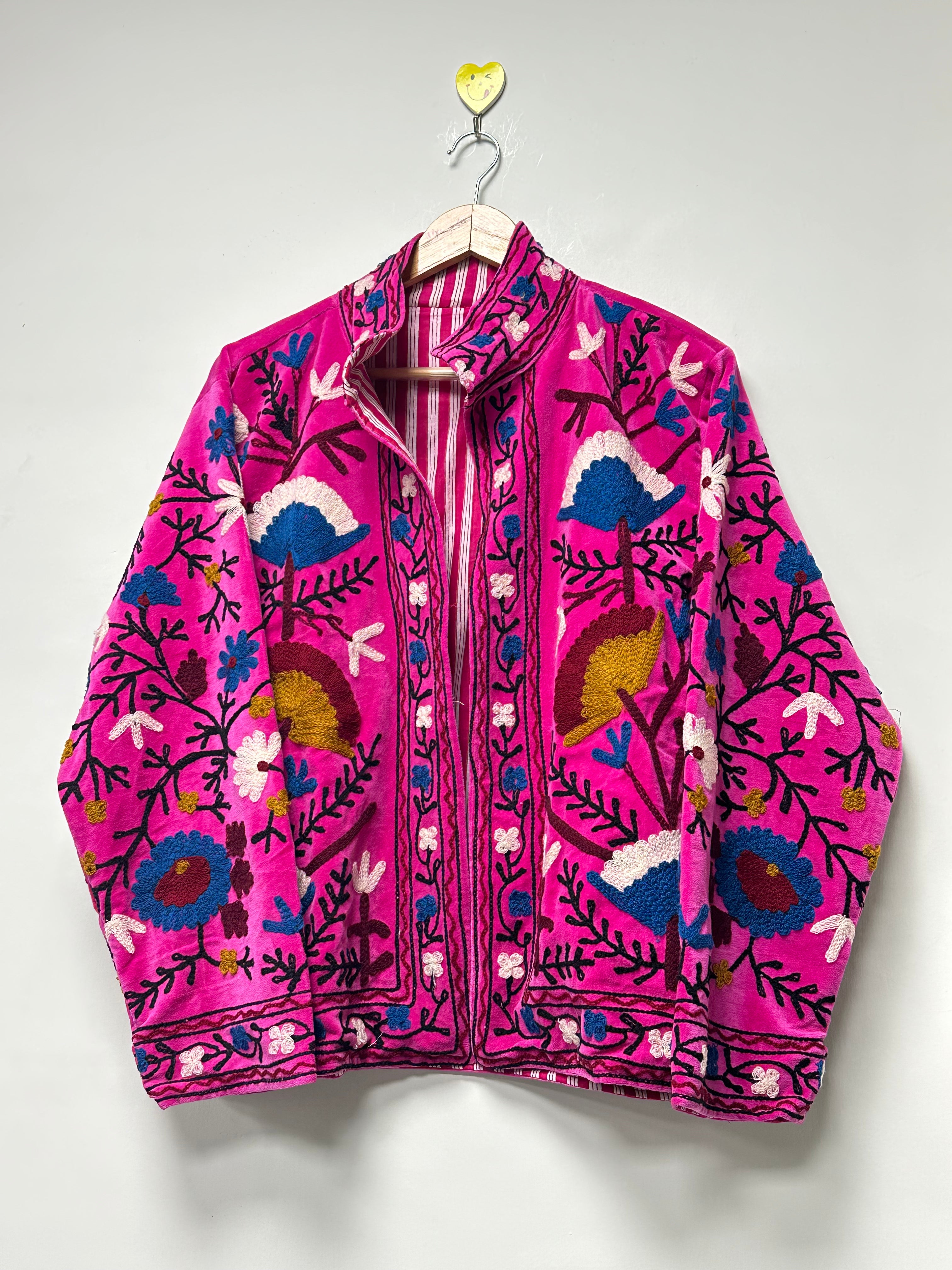 Women’s pink Velvet Embroidered Boho Jacket
