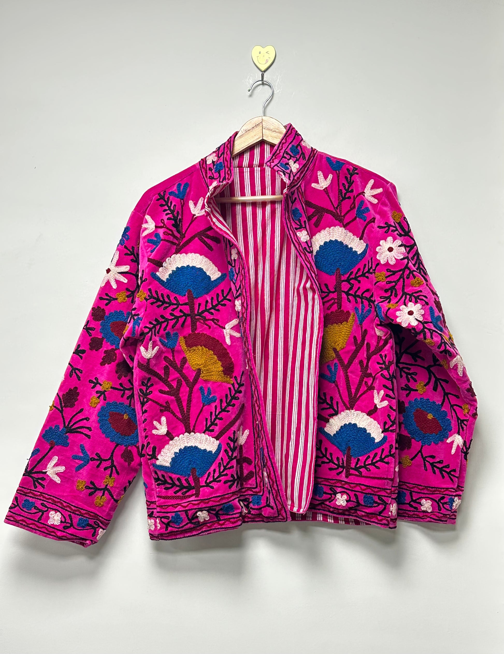 Women’s pink Velvet Embroidered Boho Jacket