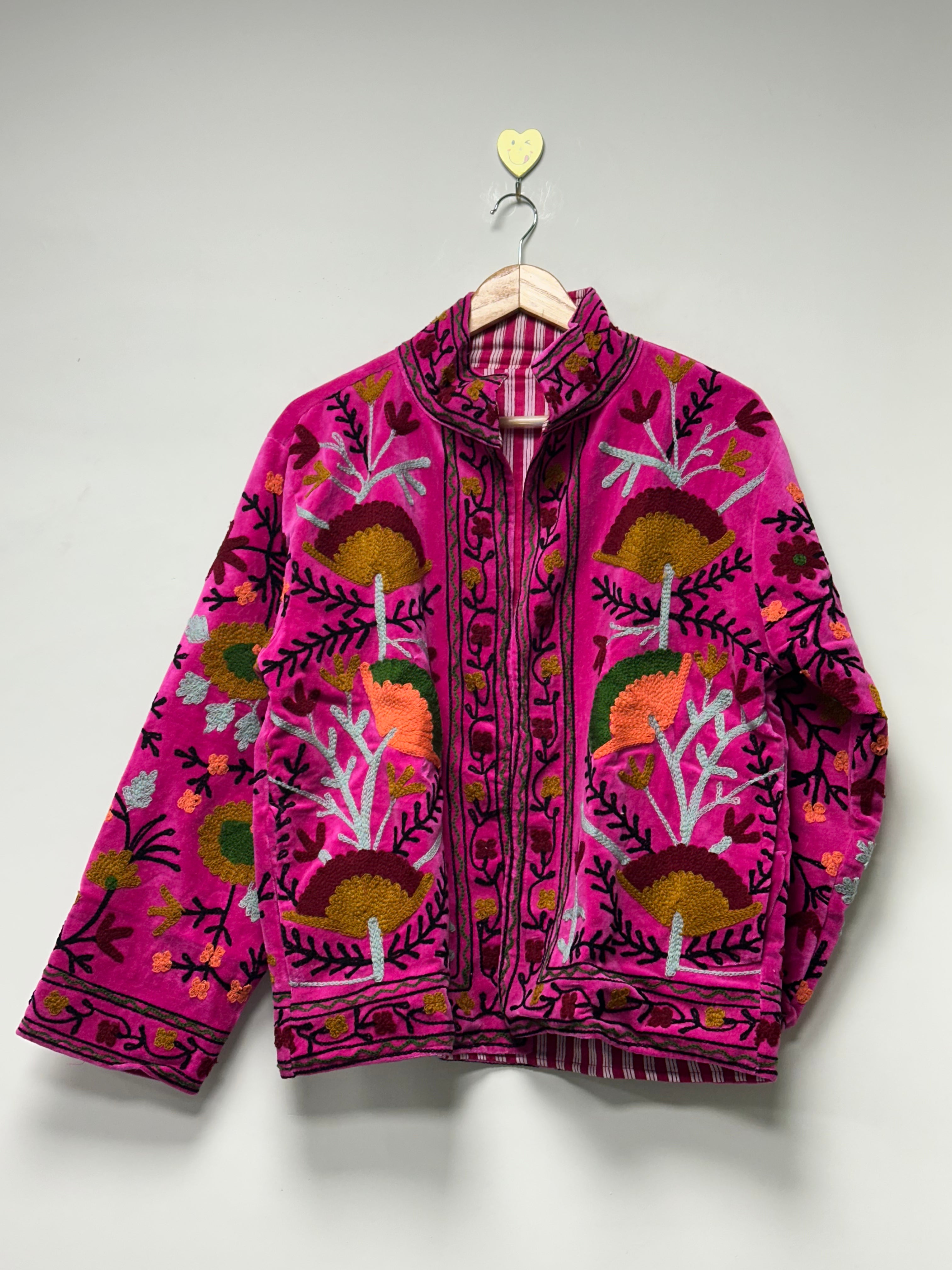 Pink Velvet Suzani Embroidered Jacket