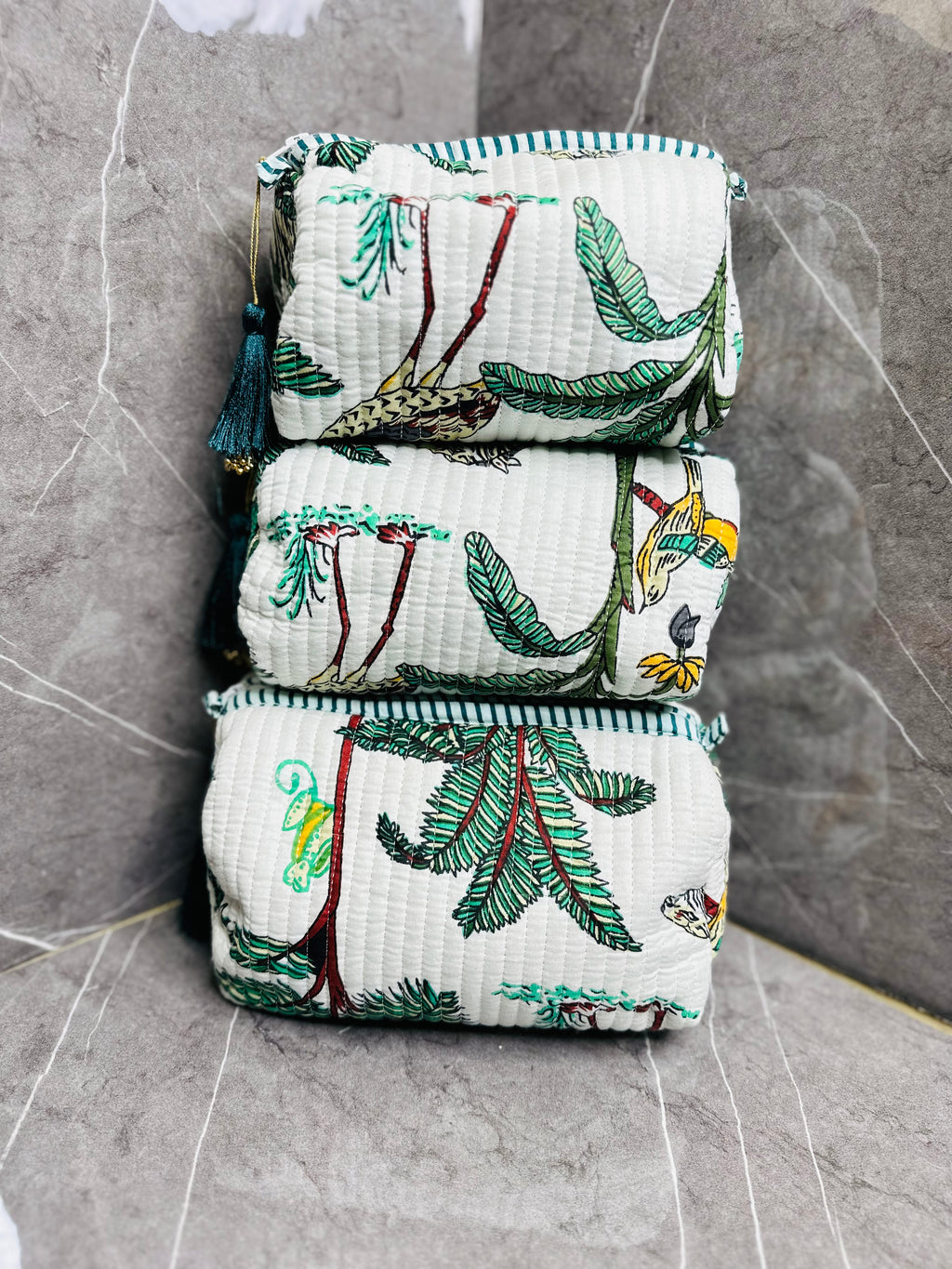 3 Set make up quilted bags for women