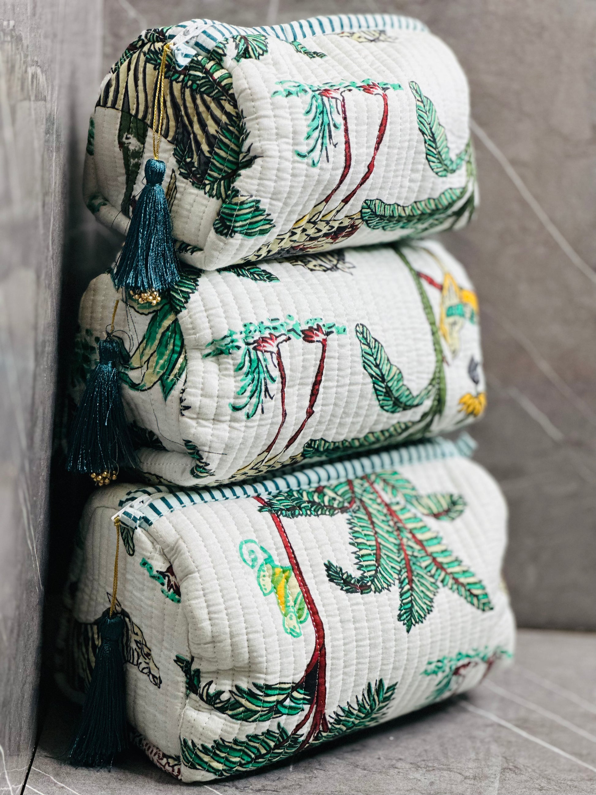 3 Set make up quilted bags for women