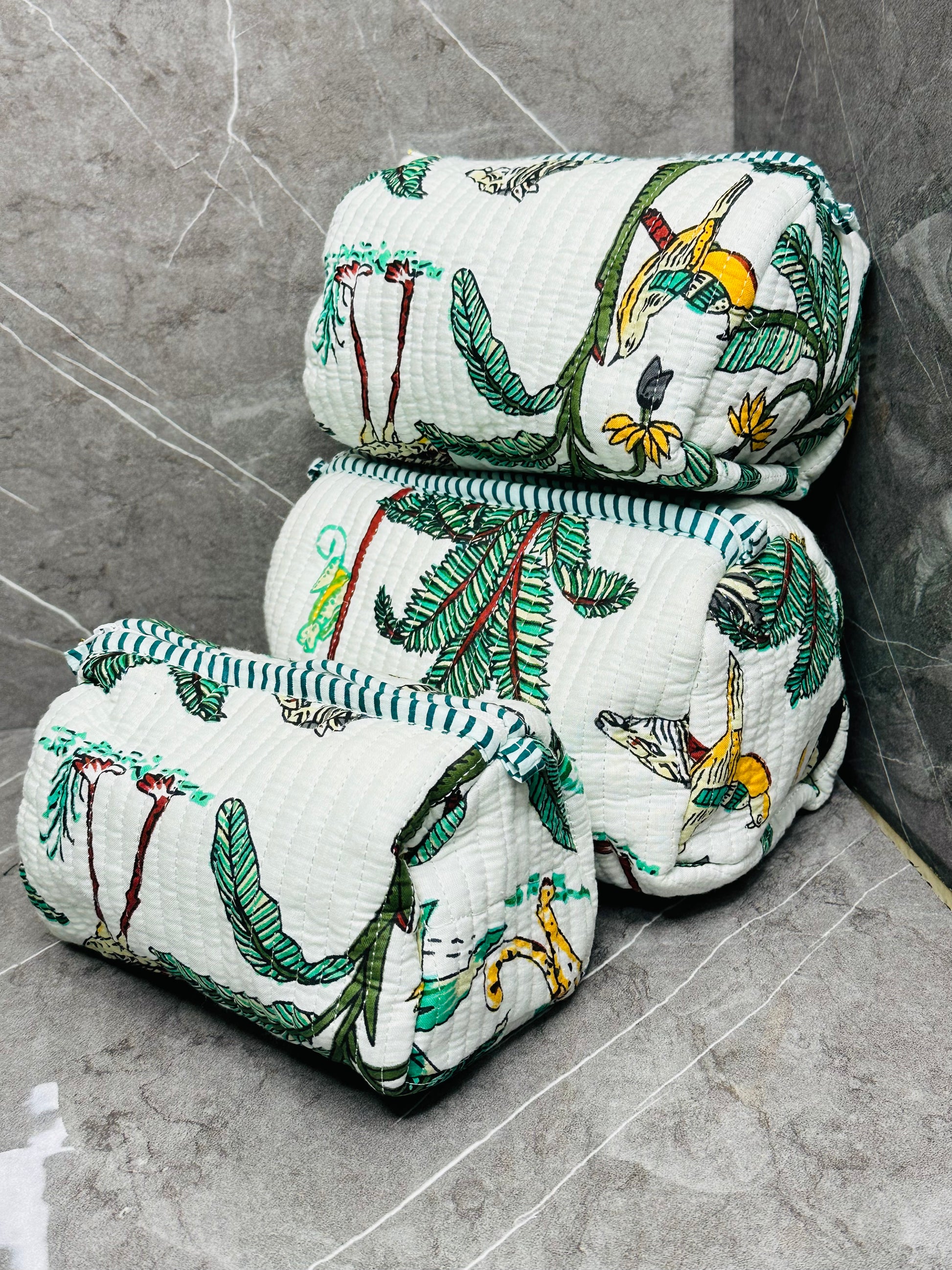 3 Set make up quilted bags for women