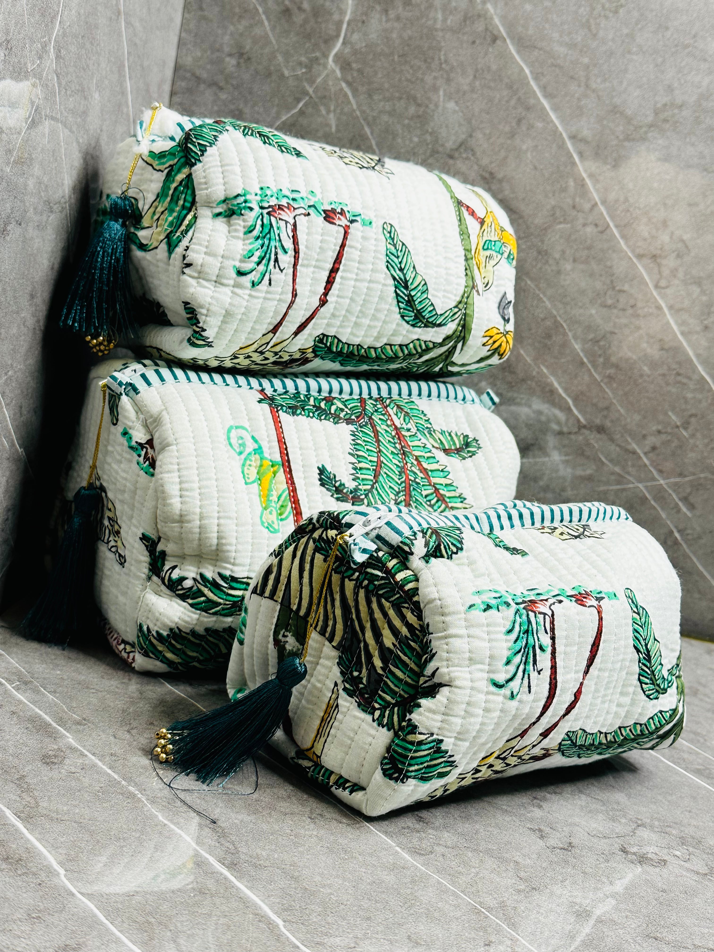 Image of 3 Set make up quilted bags for women
