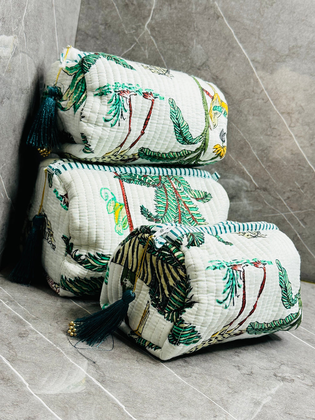 3 Set make up quilted bags for women