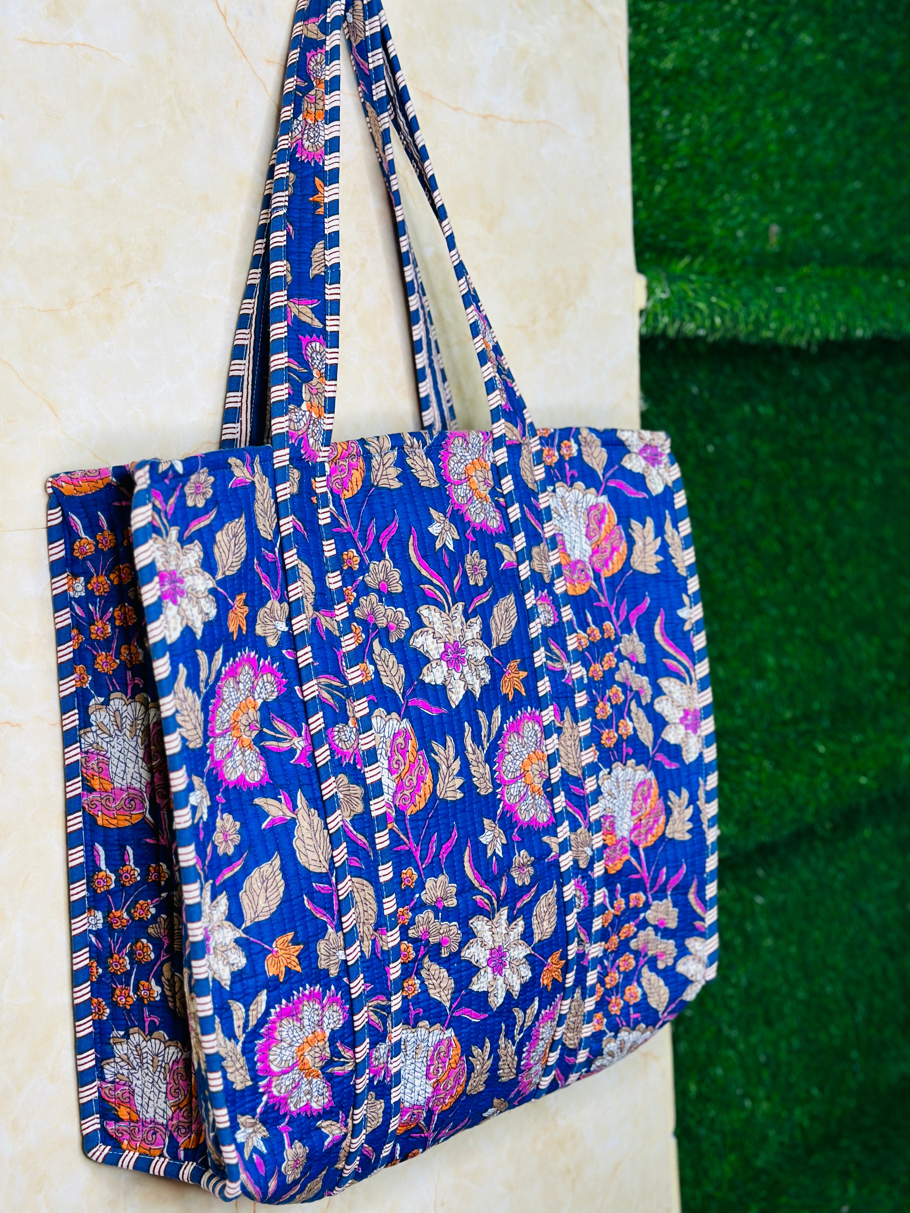 Image of Handmade Cotton Shoulder Bag Floral Printed tote Bag Boho Market bag