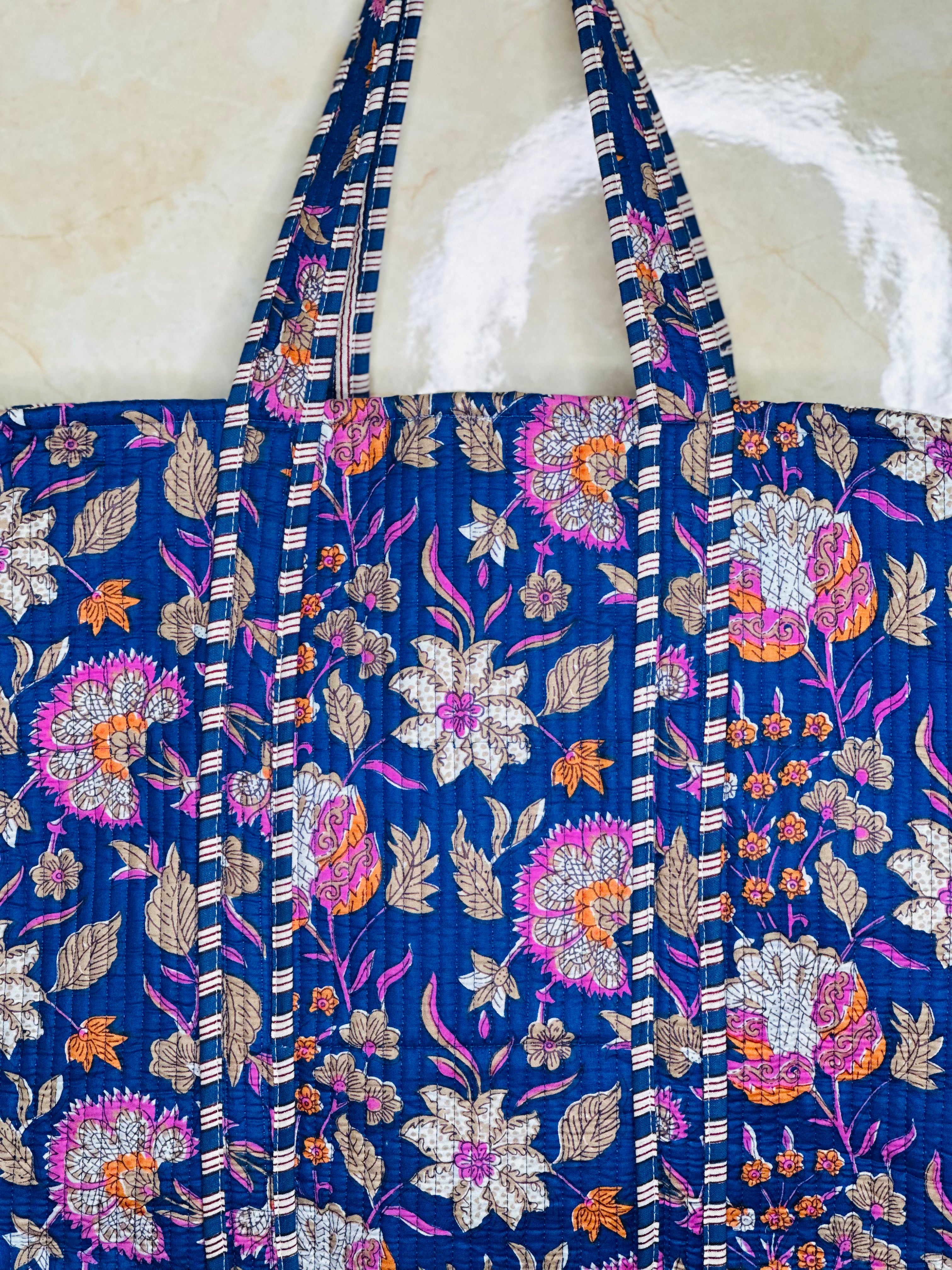 Image of Handmade Cotton Shoulder Bag Floral Printed tote Bag Boho Market bag