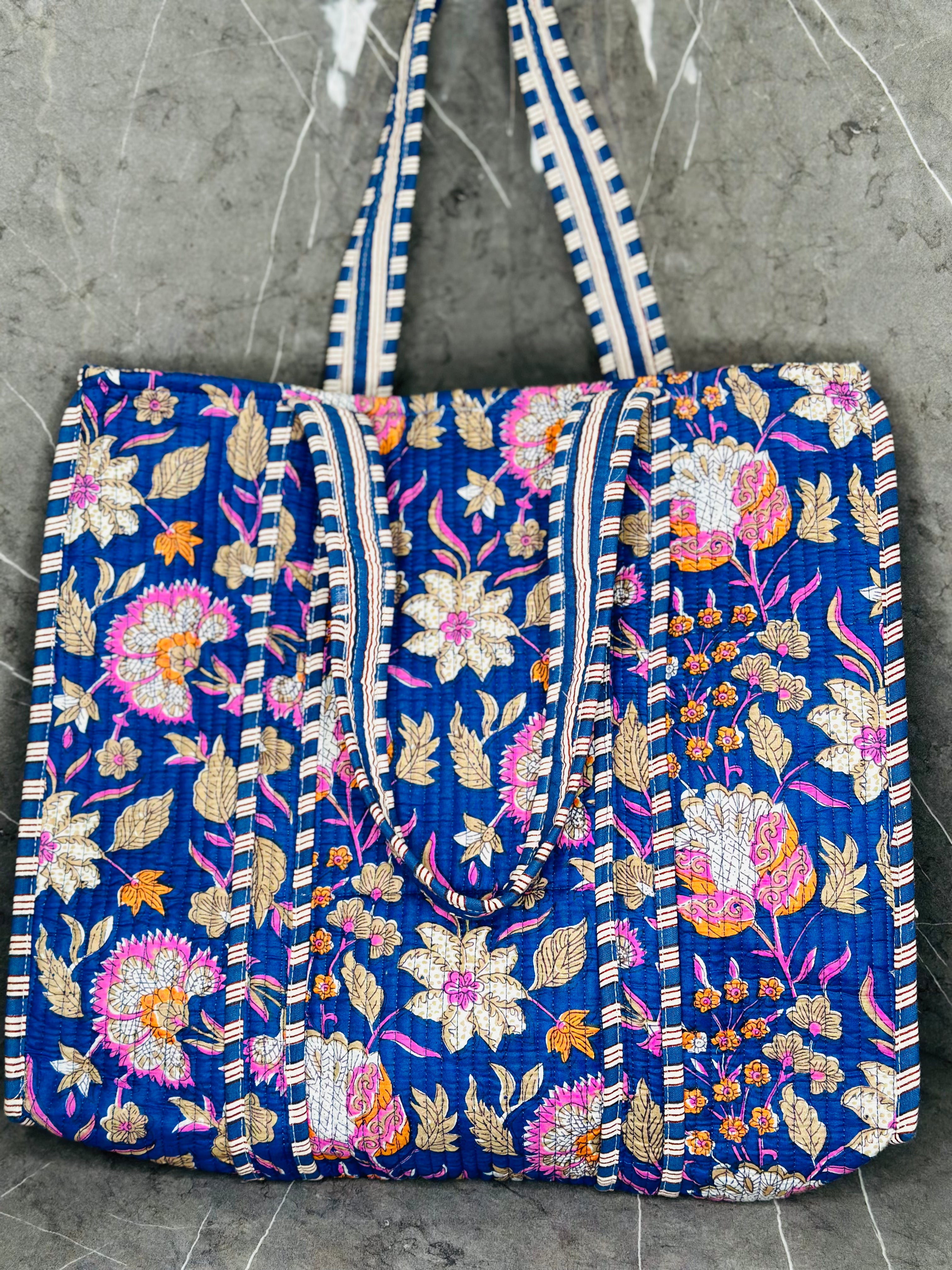 Image of Handmade Cotton Shoulder Bag Floral Printed tote Bag Boho Market bag