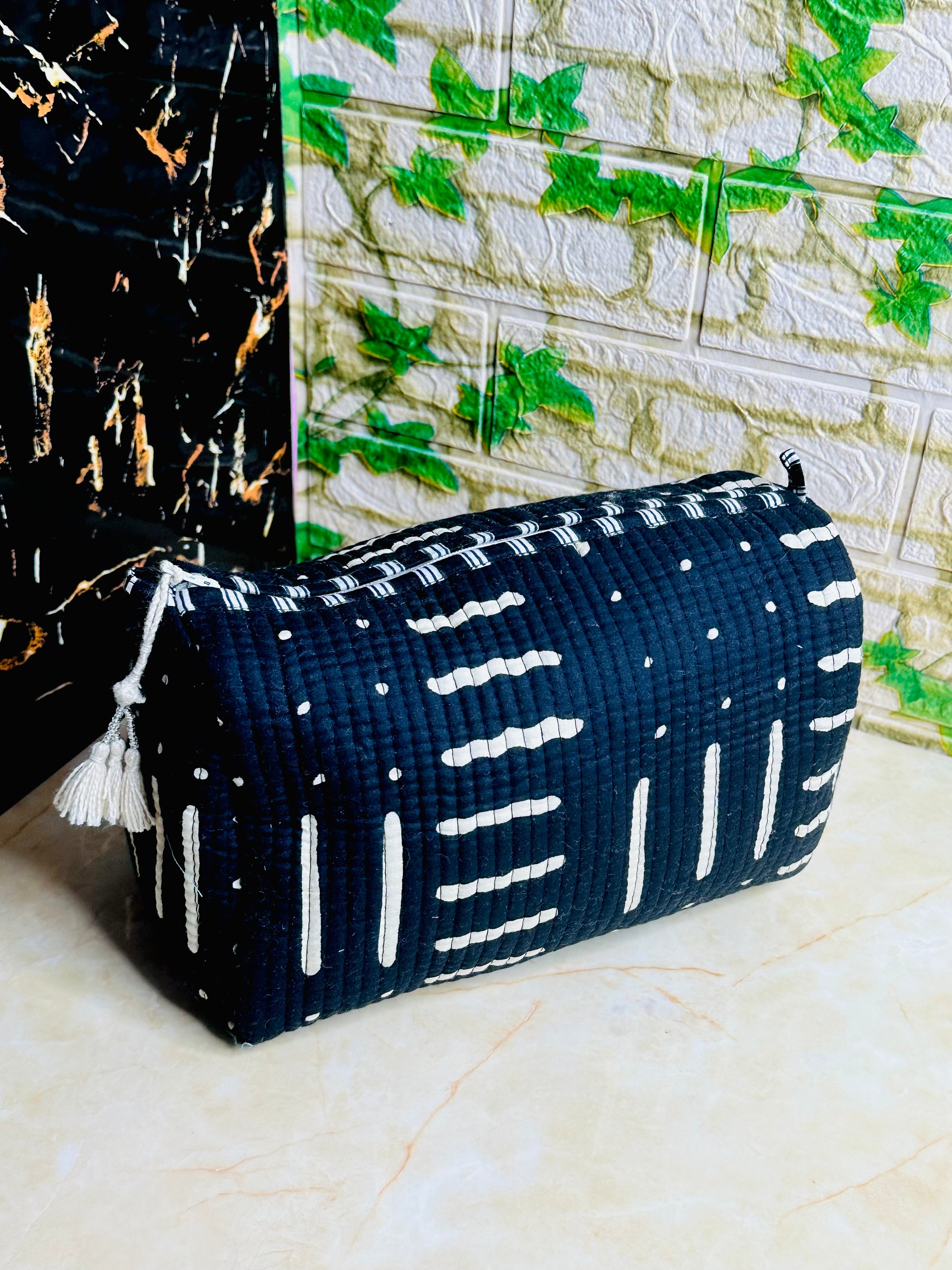 3 set of Cotton Quilted Cosmetic Bags | Travel Toiletry Organizer