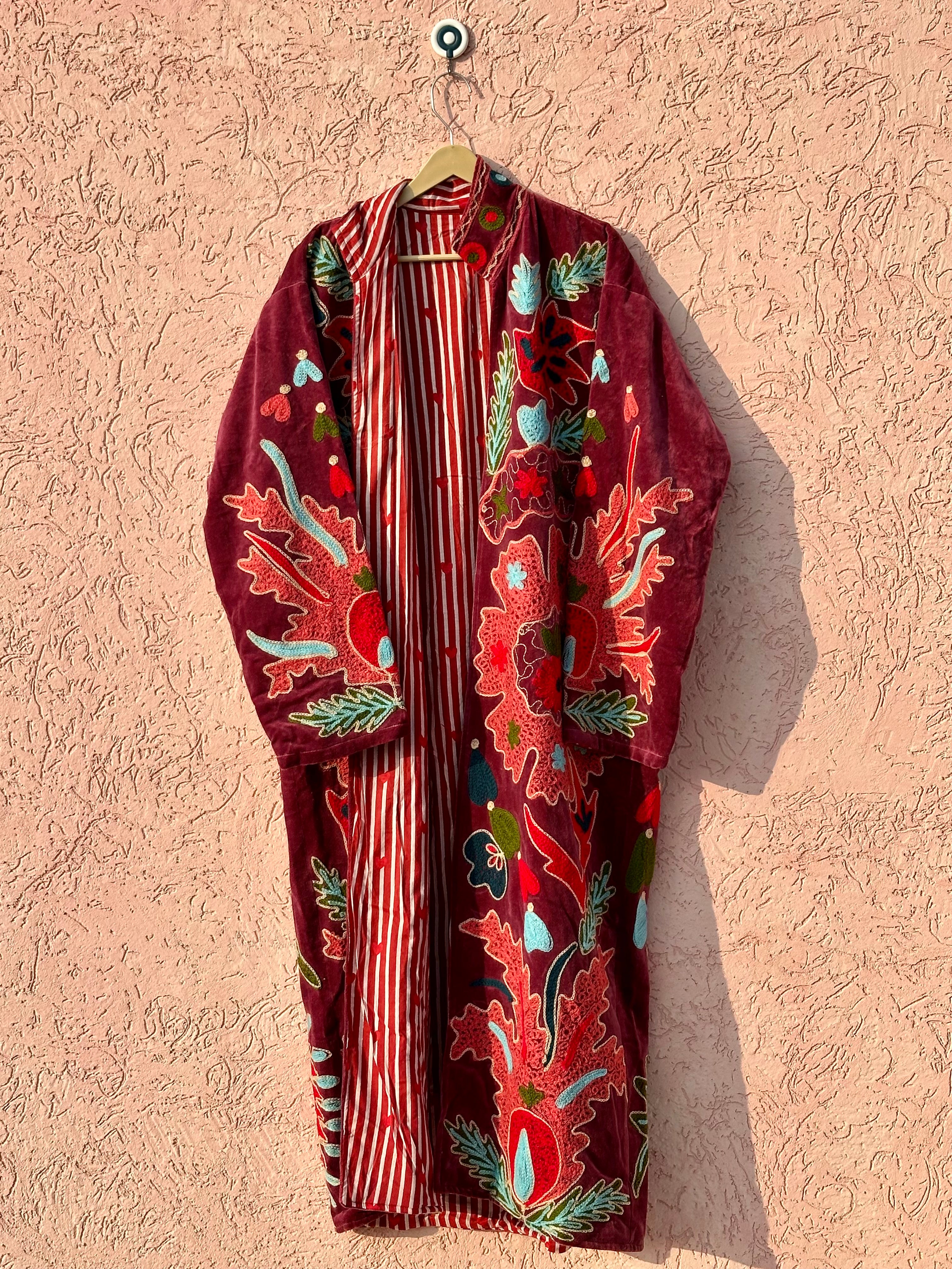 Image of Velvet Suzani Long Jacket for Women