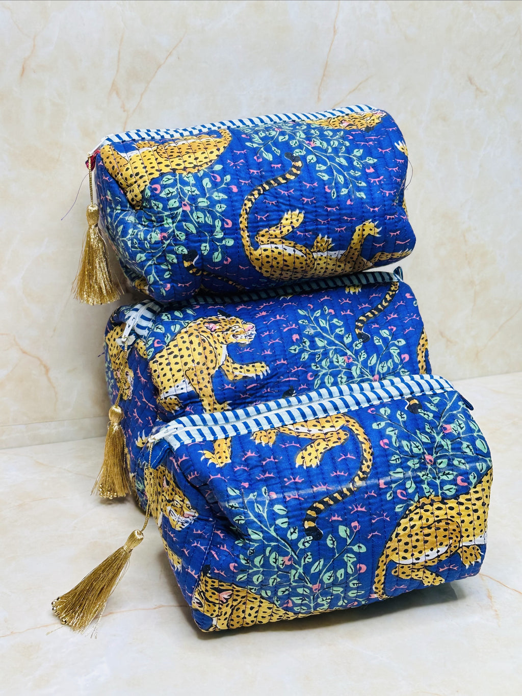 Tiger Print 3 Set Make up Pouch Waterproof Inside cover