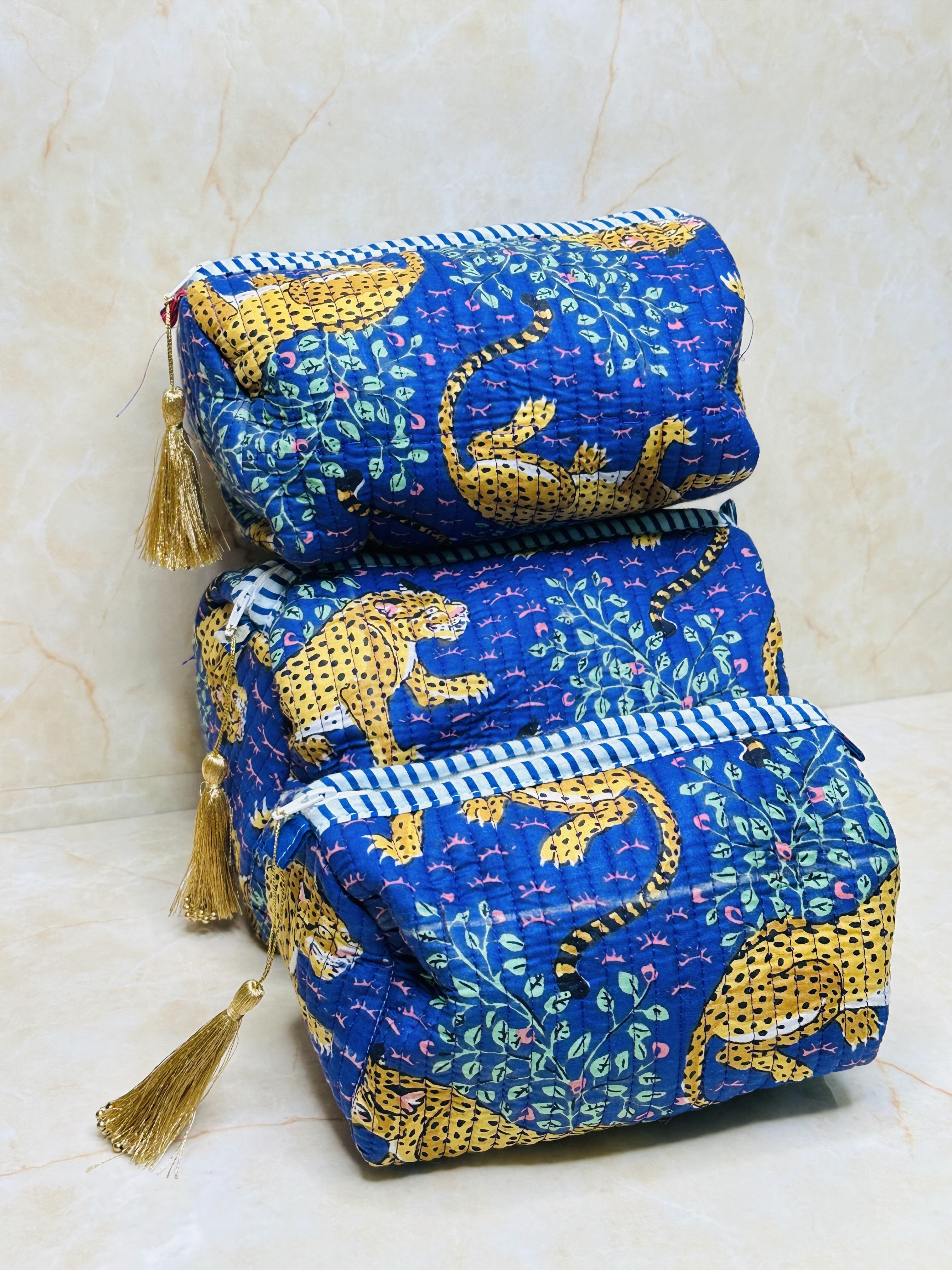 Tiger Print 3 Set Make up Pouch Waterproof Inside cover