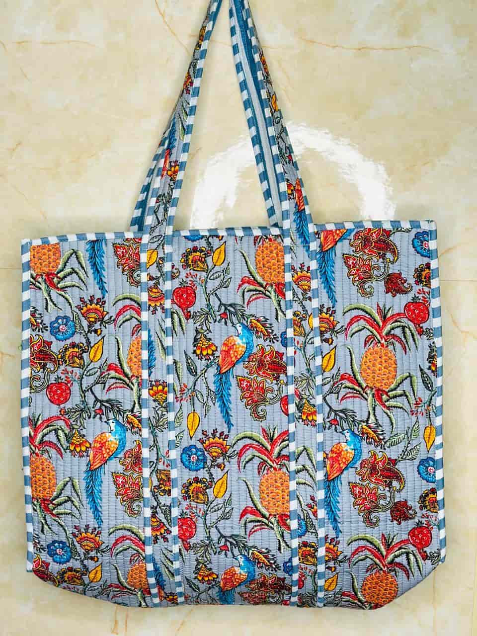 Image of Quilted Jungle Print Fruit Handmade Tote Bags