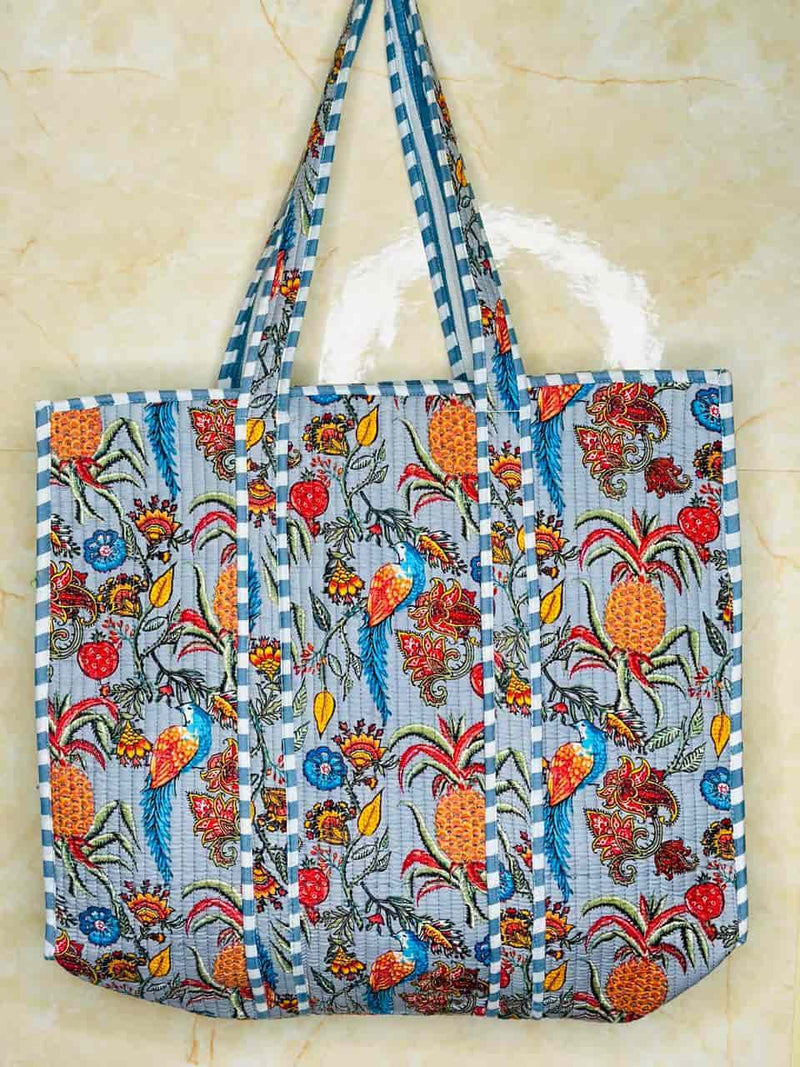 Quilted Jungle Print Fruit Handmade Tote Bags
