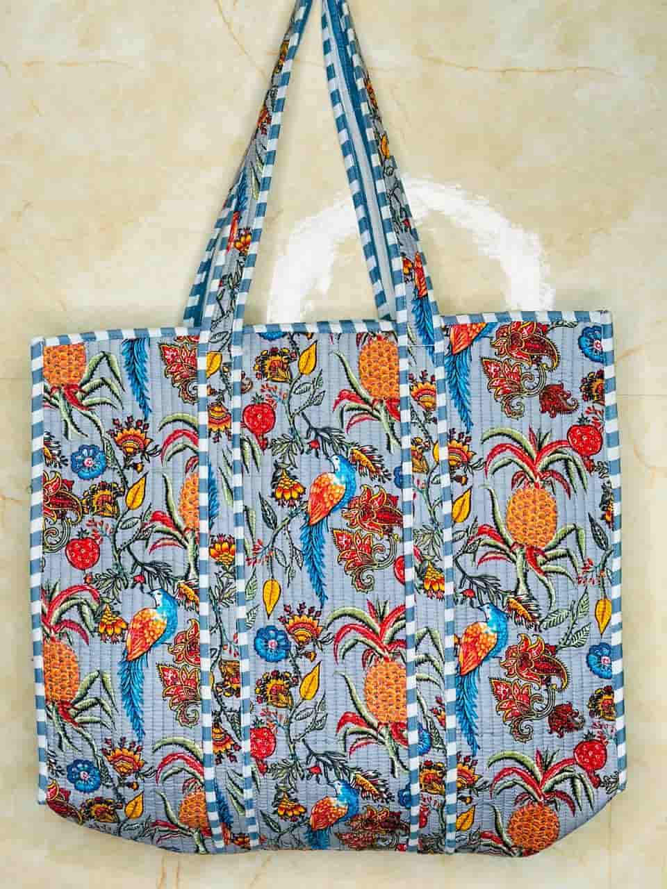 Image of Quilted Jungle Print Fruit Handmade Tote Bags