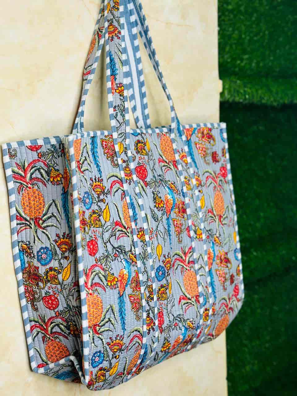 Image of Quilted Jungle Print Fruit Handmade Tote Bags
