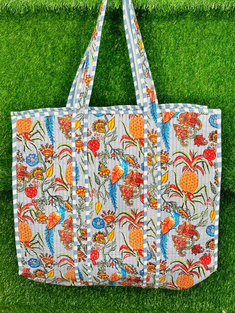 Image of Quilted Jungle Print Fruit Handmade Tote Bags