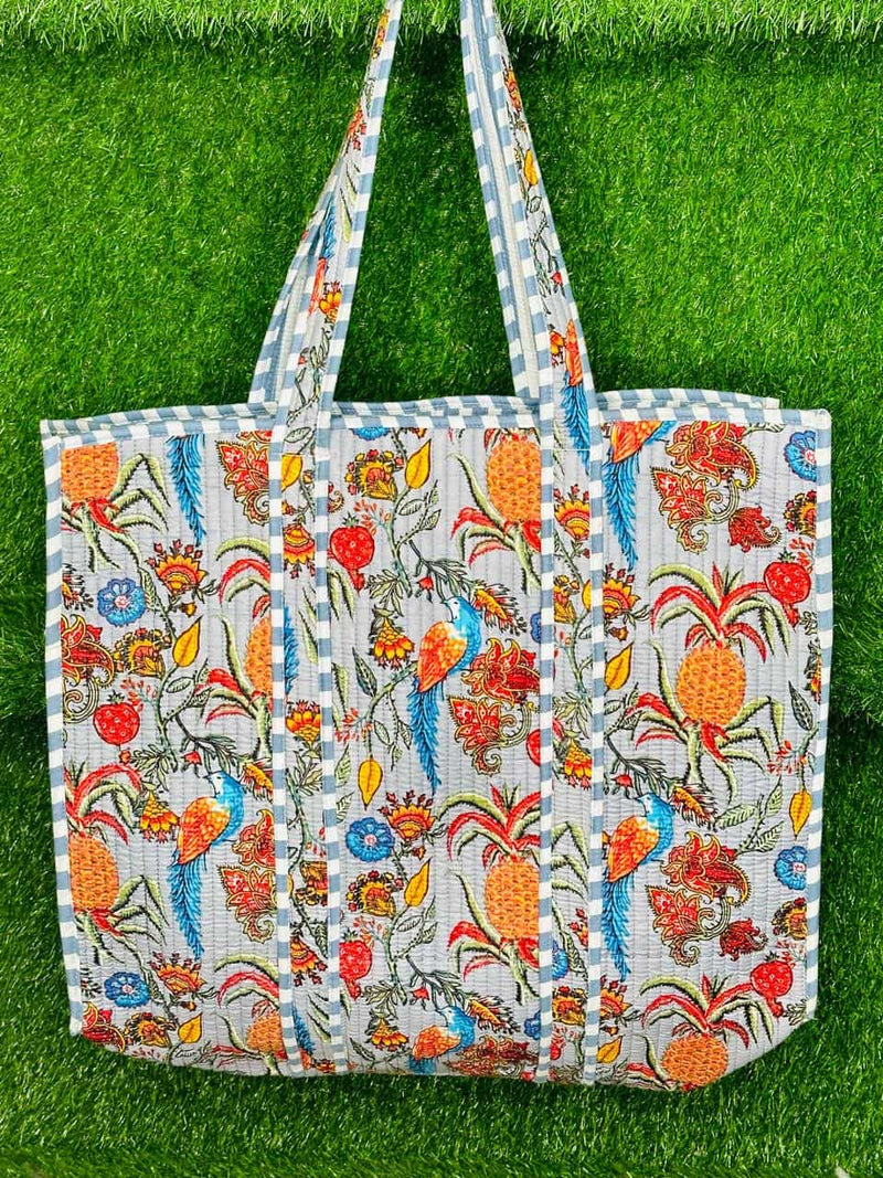 Quilted Jungle Print Fruit Handmade Tote Bags