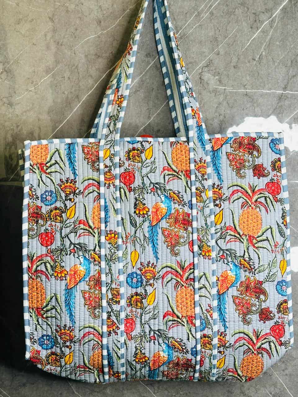 Image of Quilted Jungle Print Fruit Handmade Tote Bags