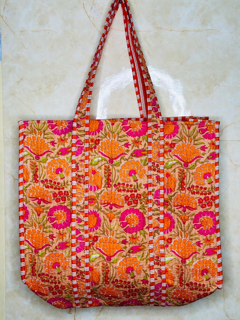 Orange Flower Handmade Tote Bags