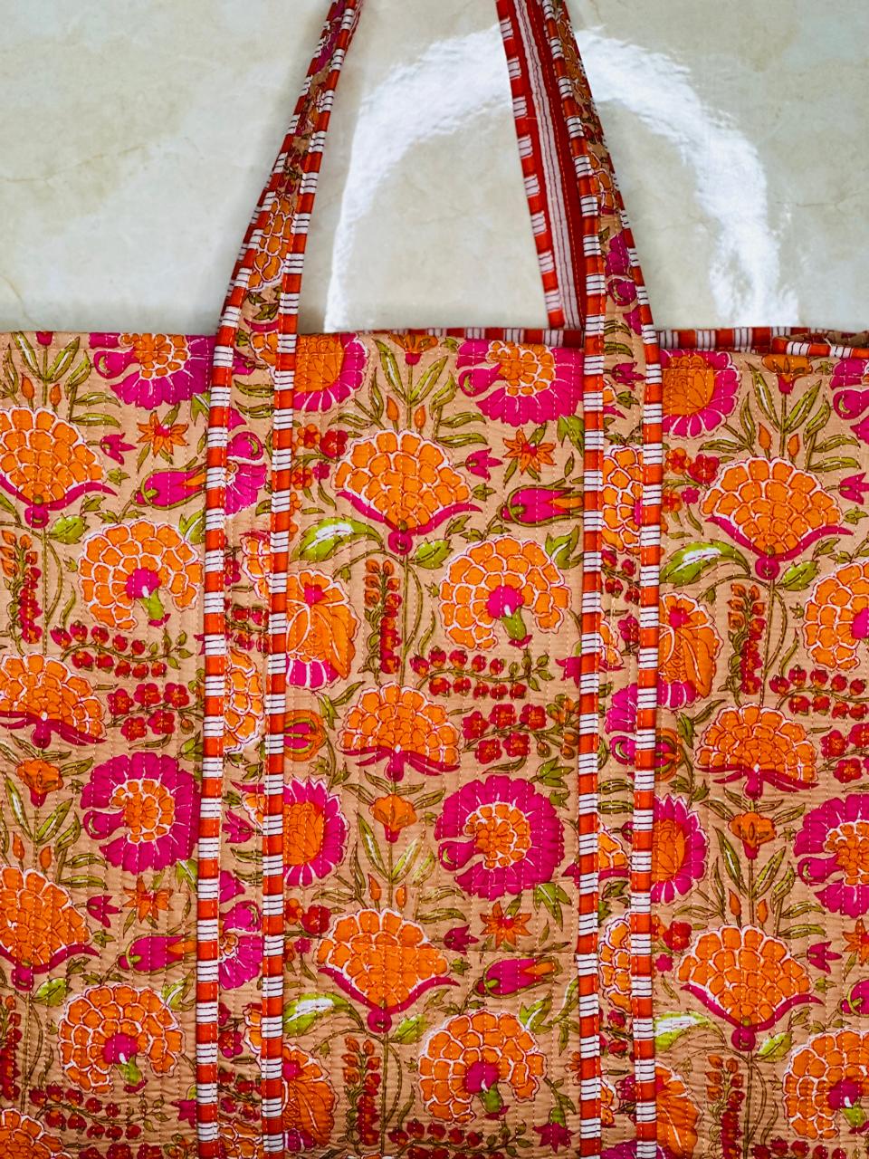 Orange Flower Handmade Tote Bags