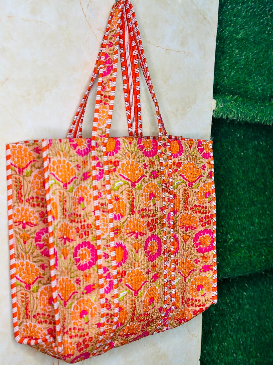 Orange Flower Handmade Tote Bags