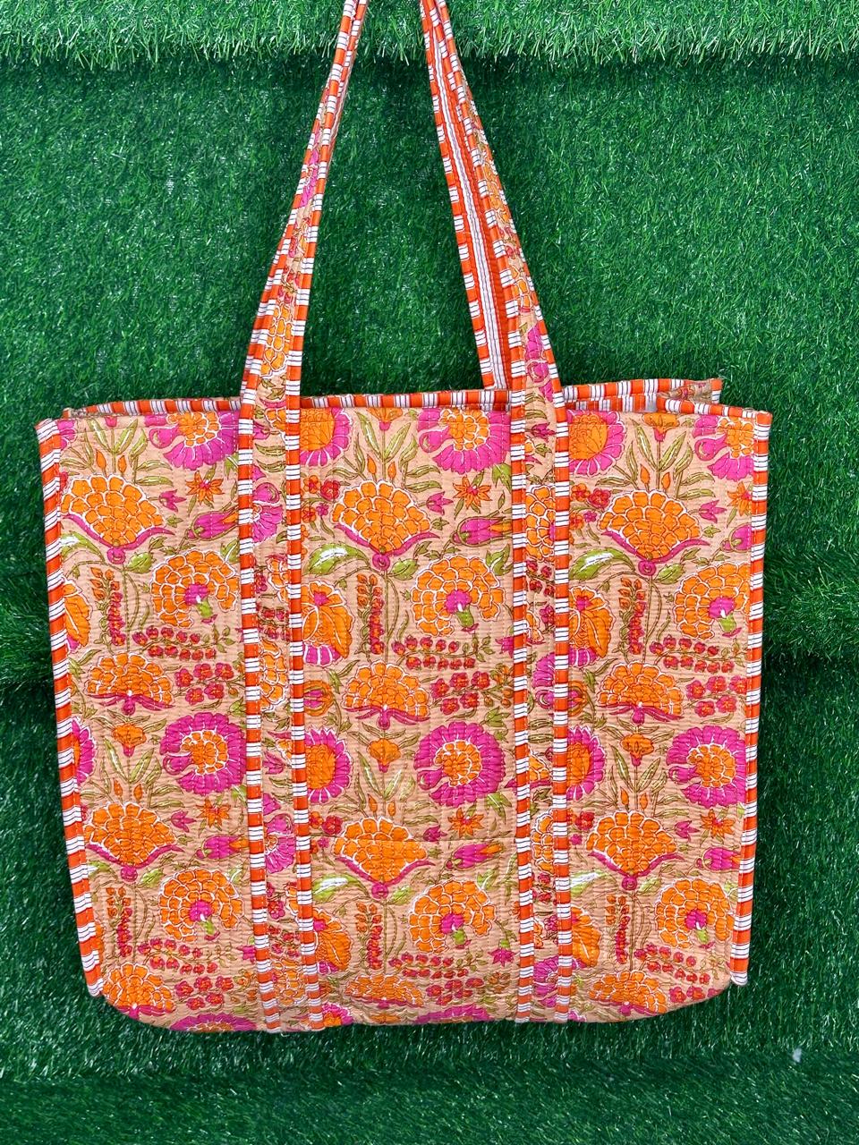 Orange Flower Handmade Tote Bags