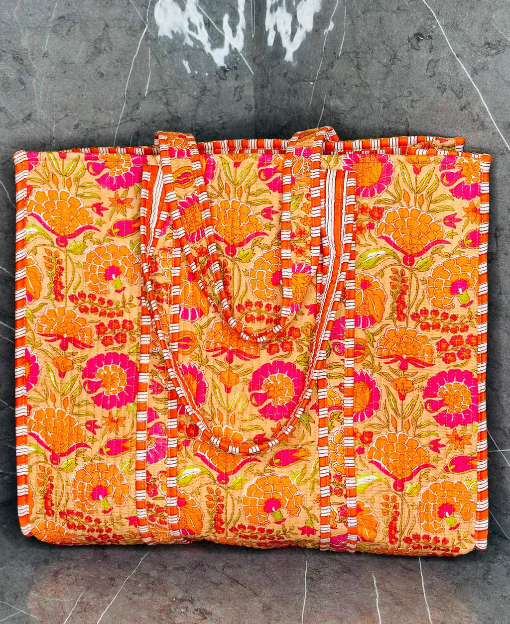Orange Flower Handmade Tote Bags