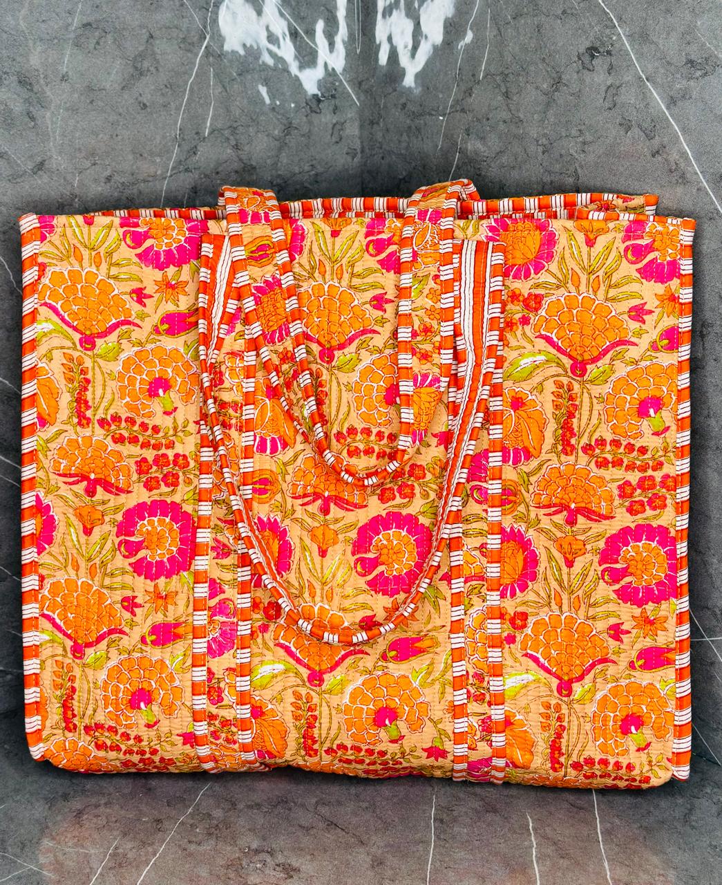Orange Flower Handmade Tote Bags