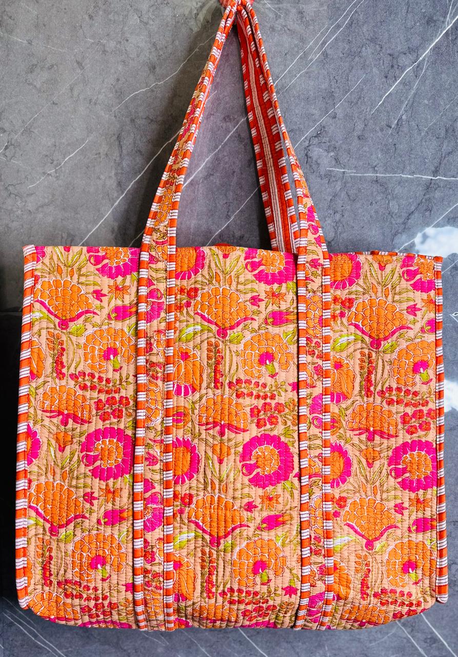 Orange Flower Handmade Tote Bags