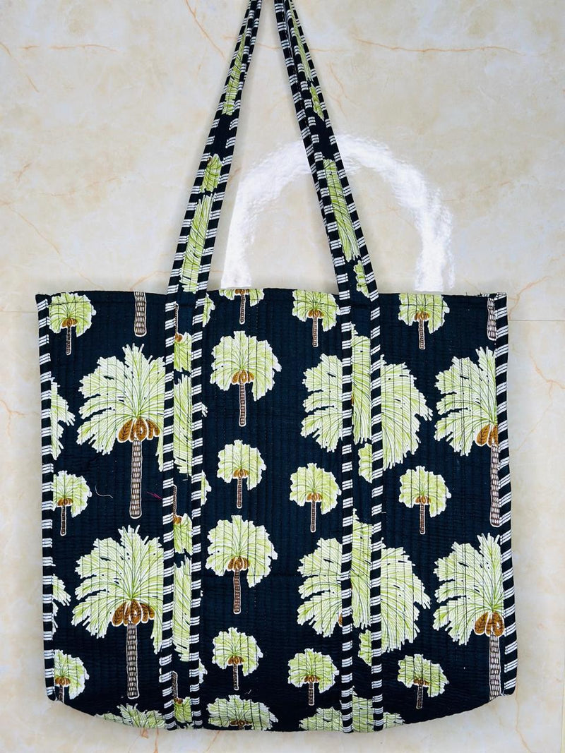 Black Green Tree Print Handmade Tote Bags Shoulder and Shopping bags