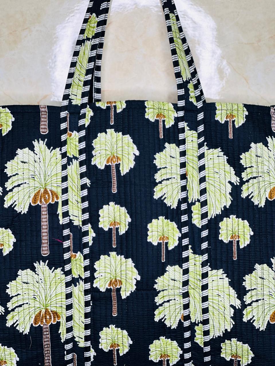 Image of Black Green Tree Print Handmade Tote Bags Shoulder and Shopping bags