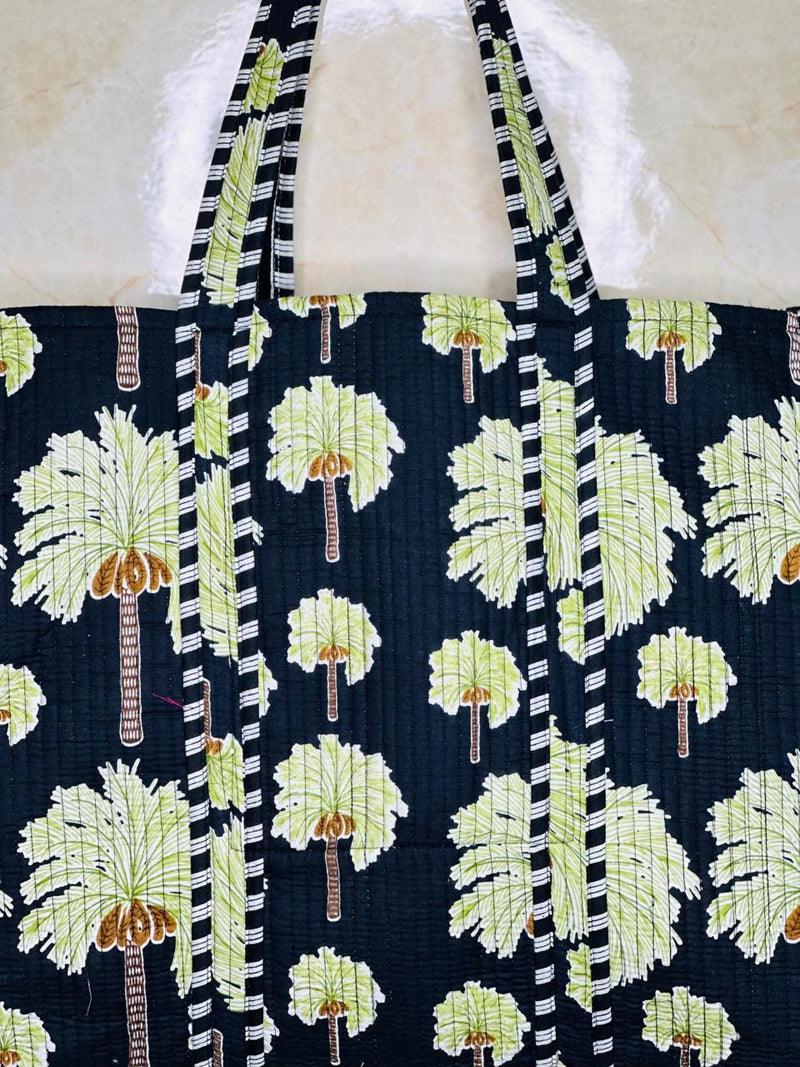 Black Green Tree Print Handmade Tote Bags Shoulder and Shopping bags