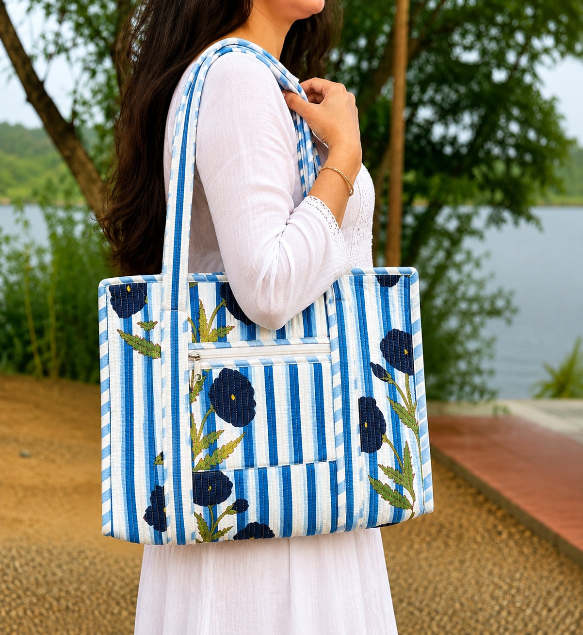 Handmade Floral Tote Bag | Large Quilted Shopping & Travel Tote