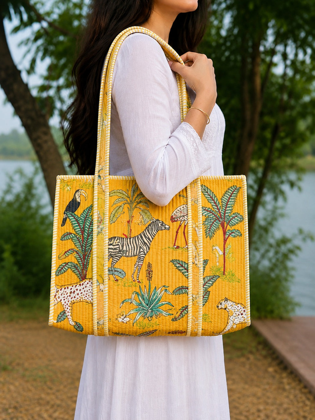 Jungle print cotton tote bag - travel & offiice bags