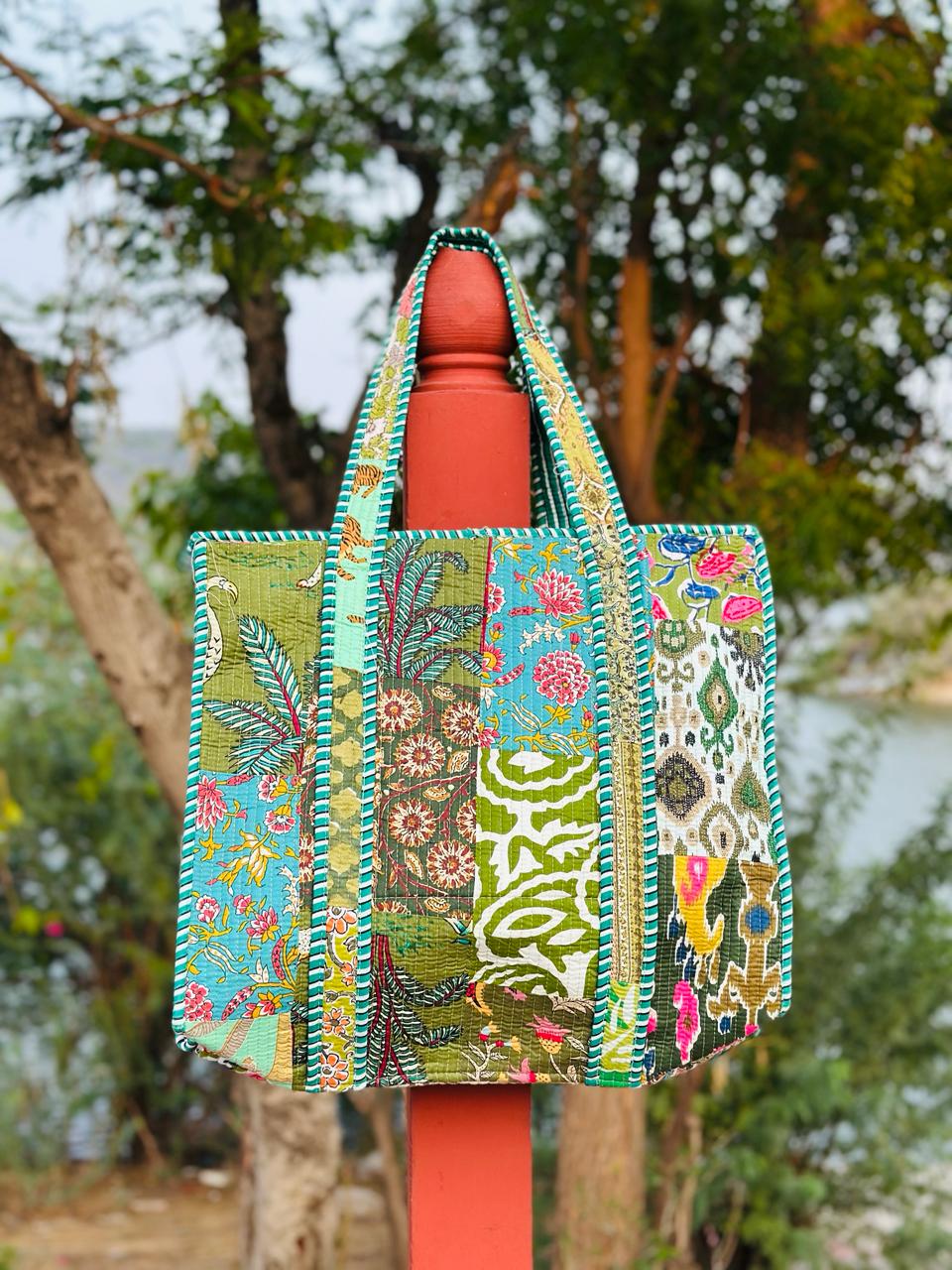 Boho Patchwork Tote Bag | Large Cotton Travel Shoulder Bag