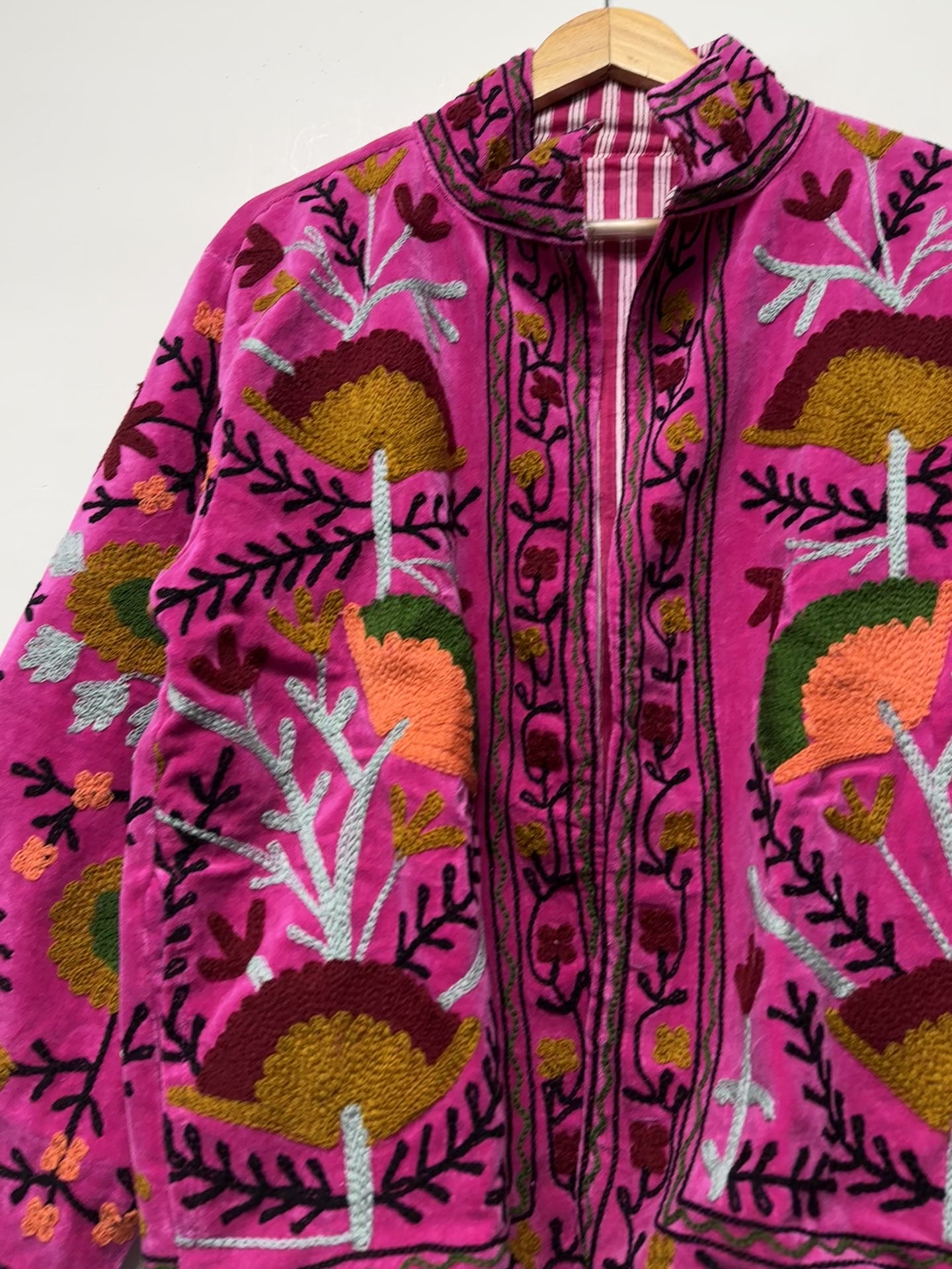 Pink Velvet Suzani Embroidered Jacket
