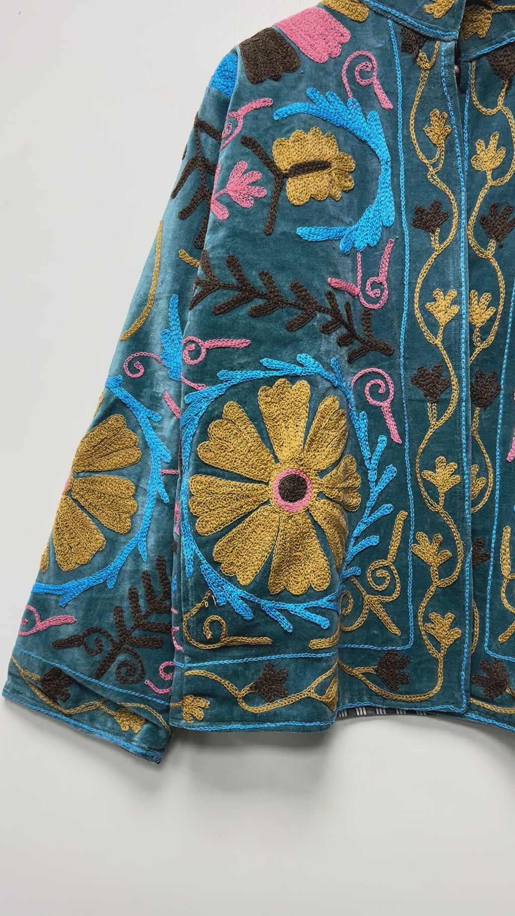 Handmade Cotton Embroidered Jacket for Women Boho Floral Heart Design
