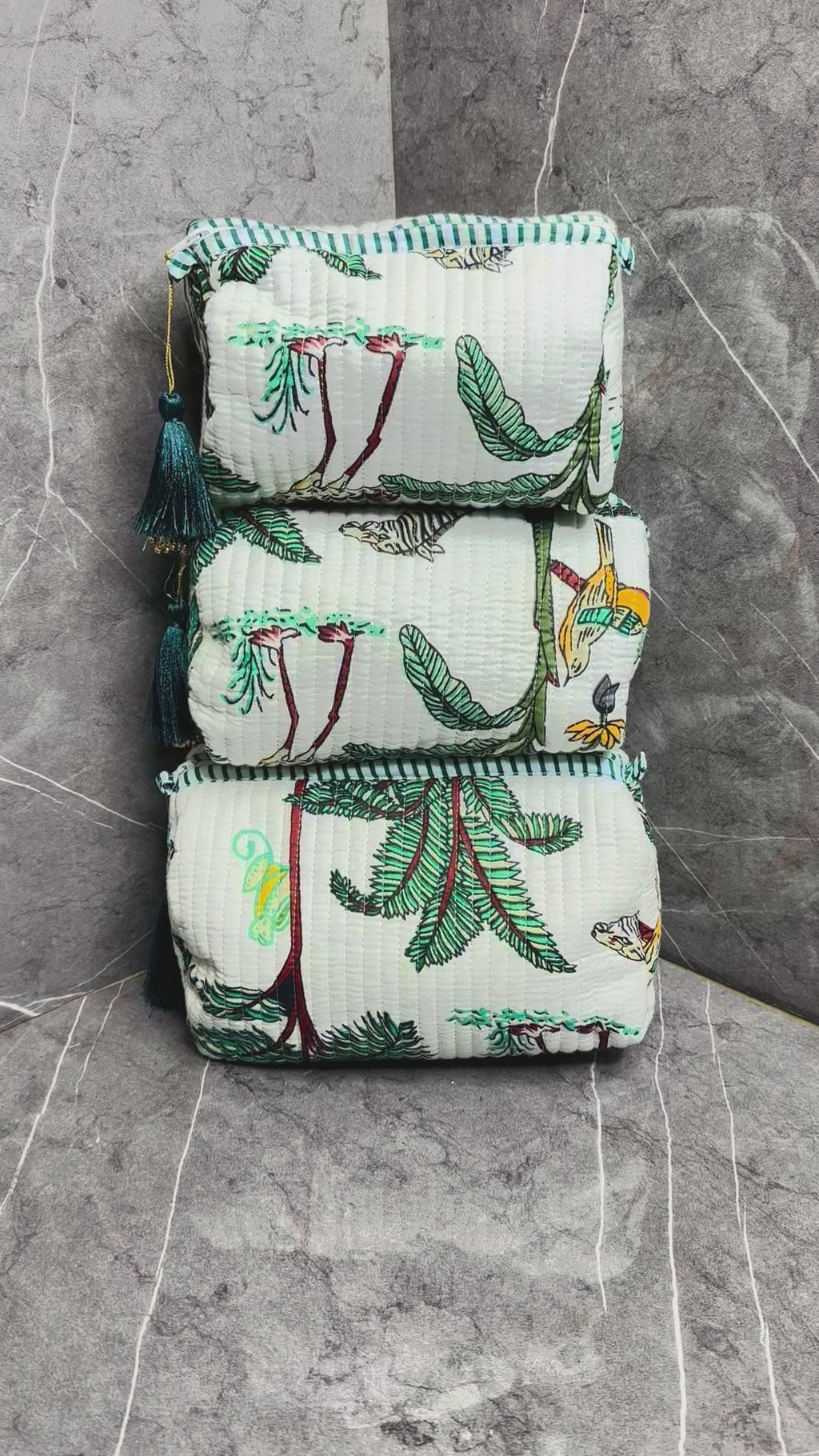 3 Set make up quilted bags for women