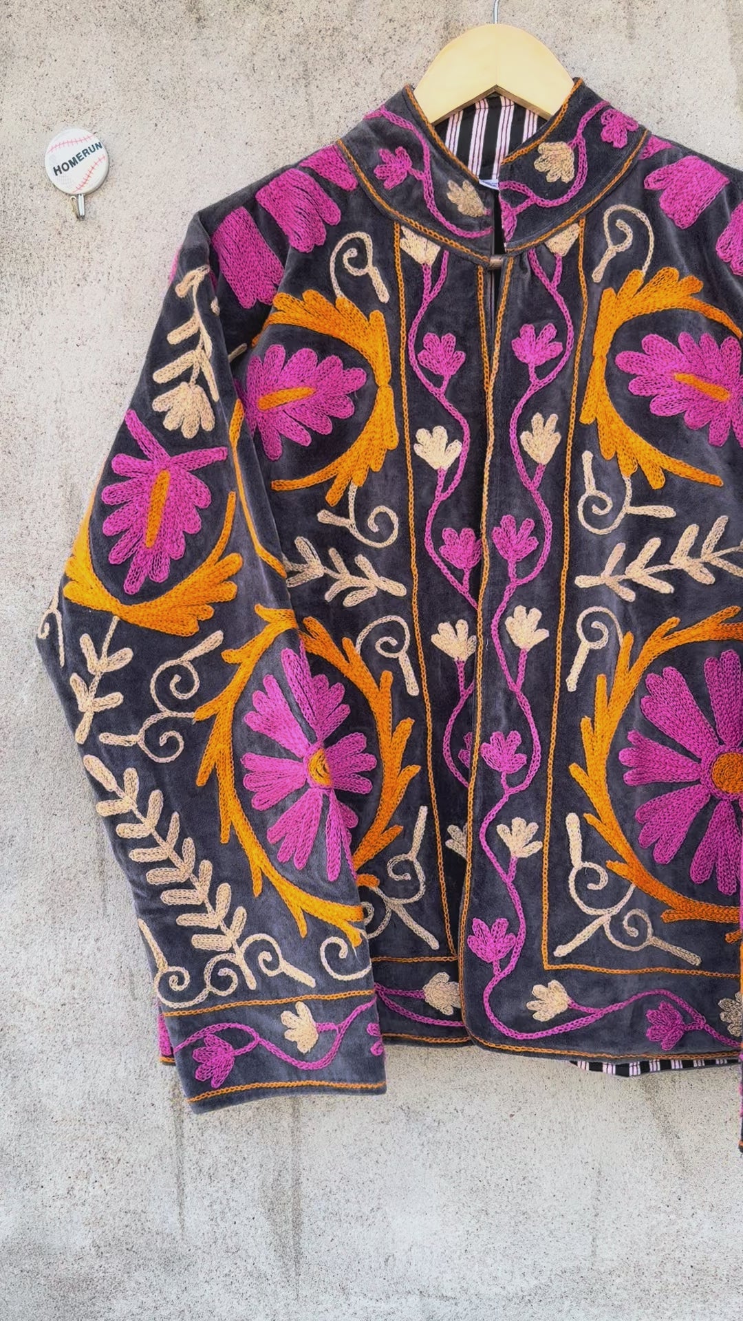 Image of Floral Embroidery Velvet Jacket womens handmade Boho Winter Coat