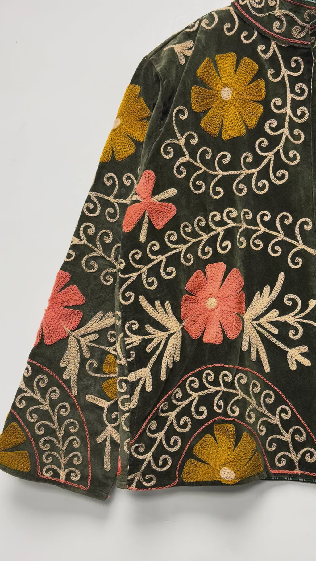 Traditional Suzani Embroidered Jacket Handmade Cotton Art